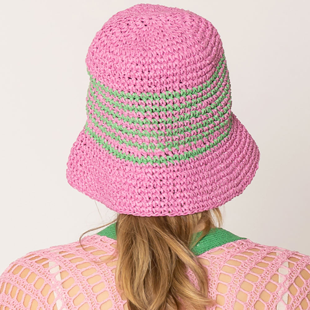 HATEGORY Two Tone Stripe Straw Bucket Hat