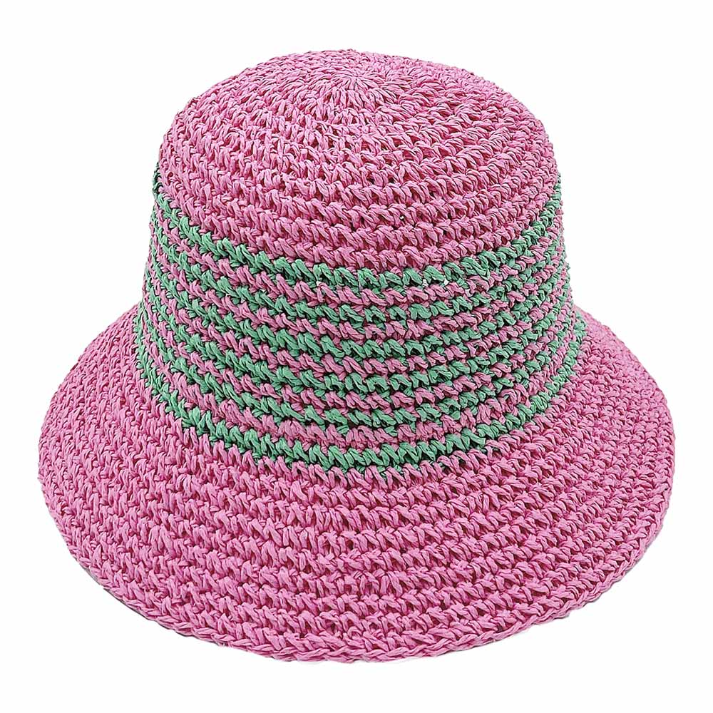 HATEGORY Two Tone Stripe Straw Bucket Hat