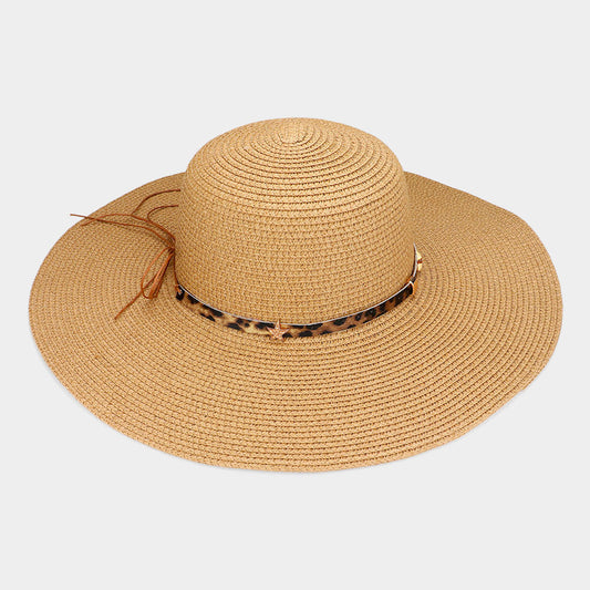 HATEGORY Leopard Band Pointed Straw Floppy Hat