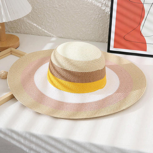 HATEGORY Color Block Straw Sun Hat