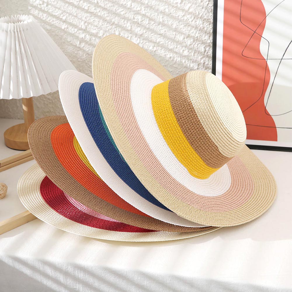 HATEGORY Color Block Straw Sun Hat