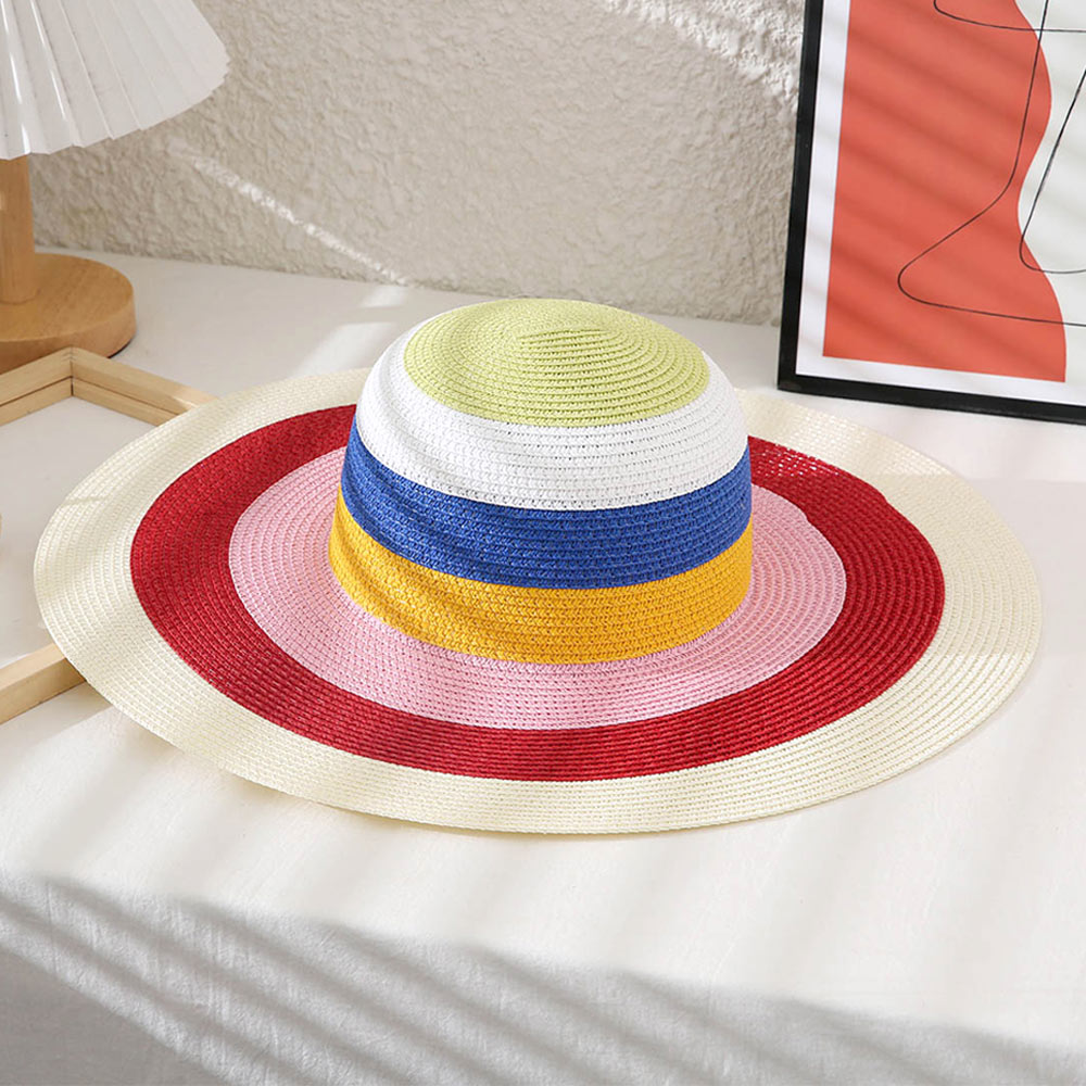 HATEGORY Color Block Straw Sun Hat