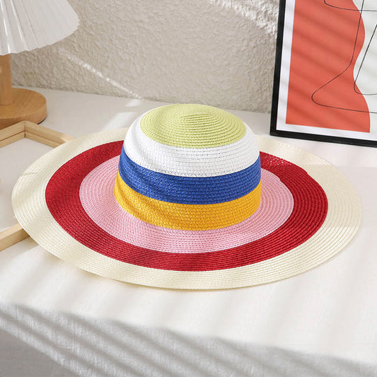 HATEGORY Color Block Straw Sun Hat