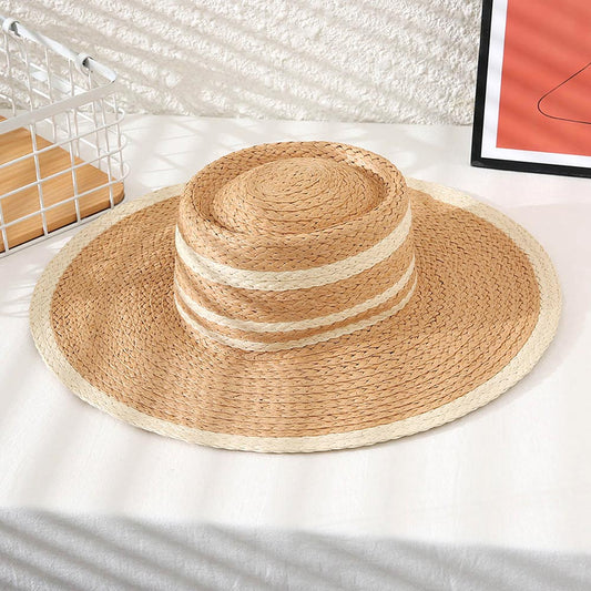 HATEGORY Color Block Straw Sun Hat