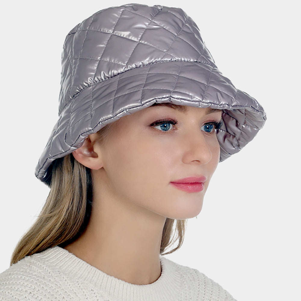 HATEGORY Quilted Puffer Solid Bucket Hat
