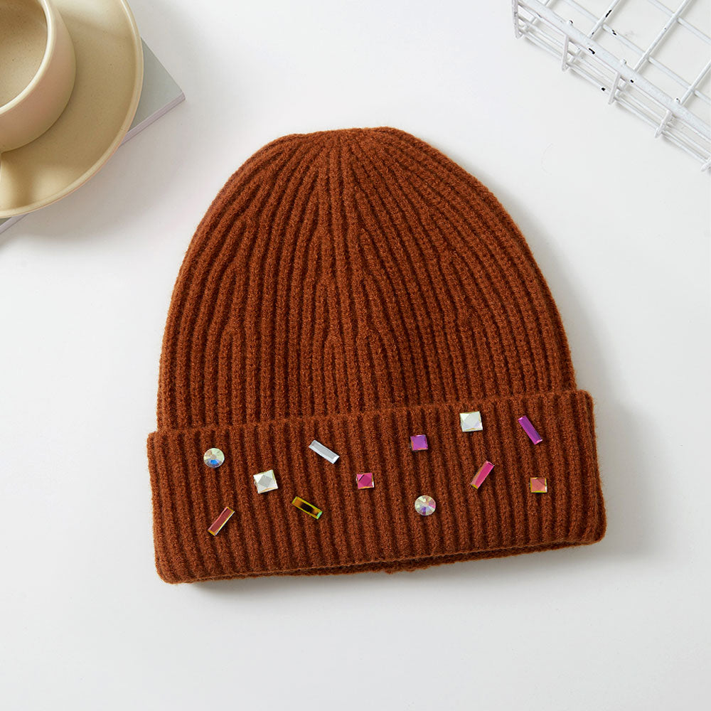 HATEGORY Bling Stone Embellished Knit Beanie Hat