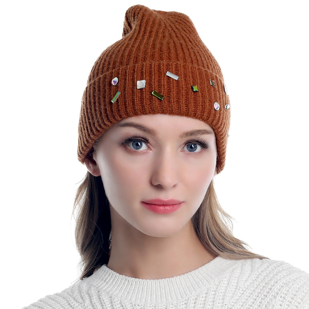 HATEGORY Bling Stone Embellished Knit Beanie Hat