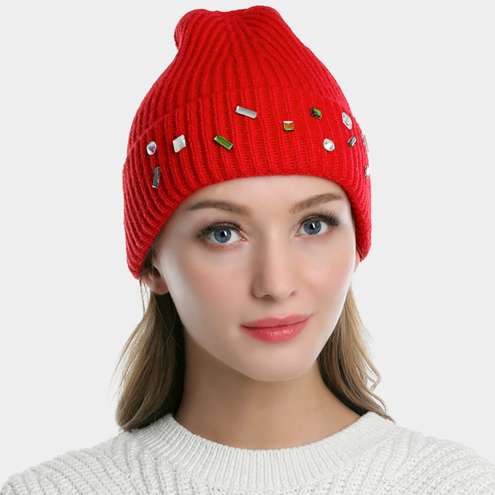HATEGORY Bling Stone Embellished Knit Beanie Hat