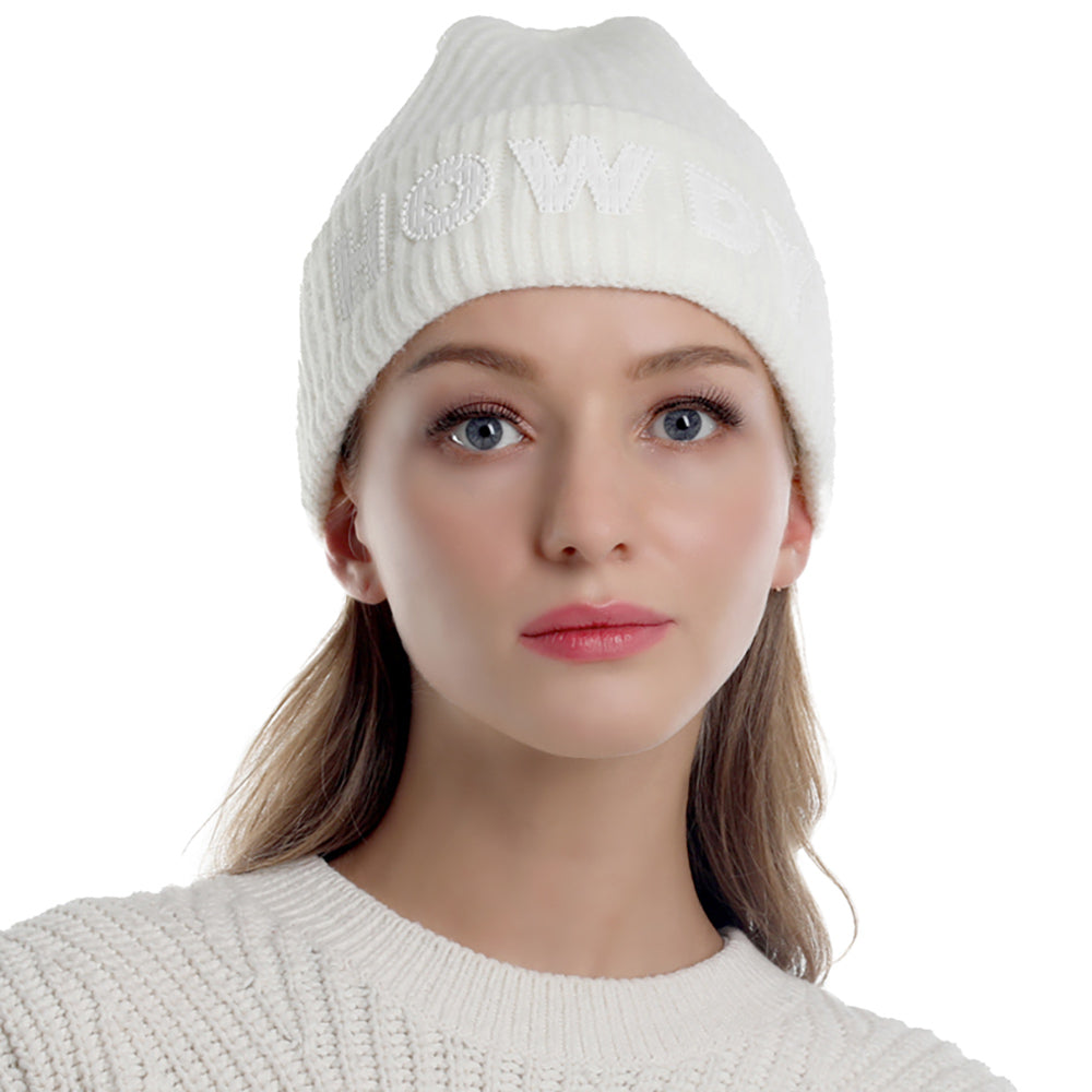HATEGORY Howdy Message Knit Beanie Hat