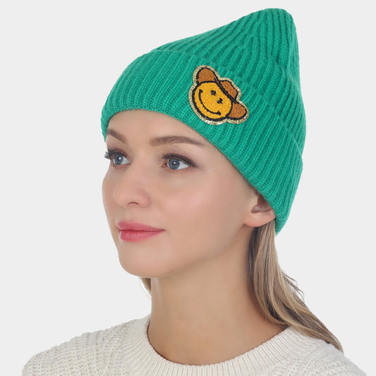 HATEGORY Cowboy Hat Smile Accented Knit Beanie Hat