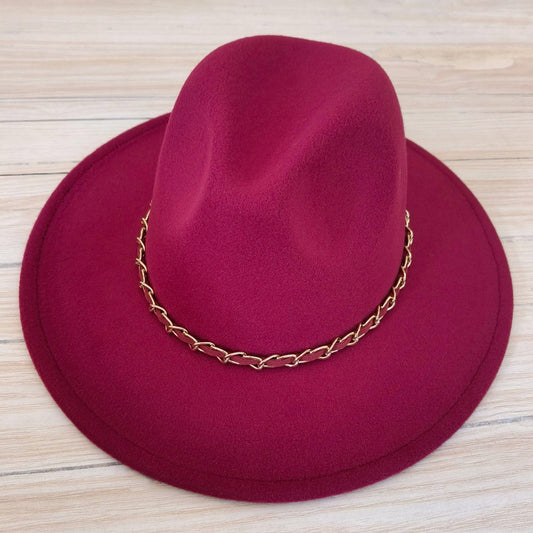 HATEGORY Faux Leather Braided Chain Band Pointed Fedora Hat
