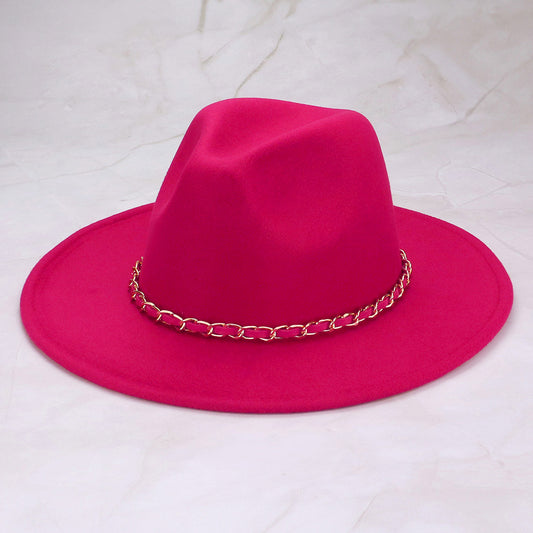 HATEGORY Faux Leather Braided Chain Band Pointed Fedora Hat