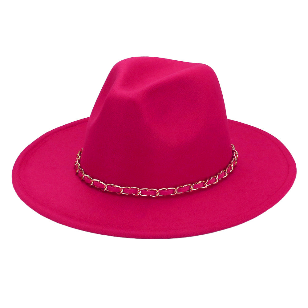 HATEGORY Faux Leather Braided Chain Band Pointed Fedora Hat