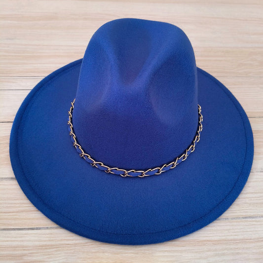 HATEGORY Faux Leather Braided Chain Band Pointed Fedora Hat