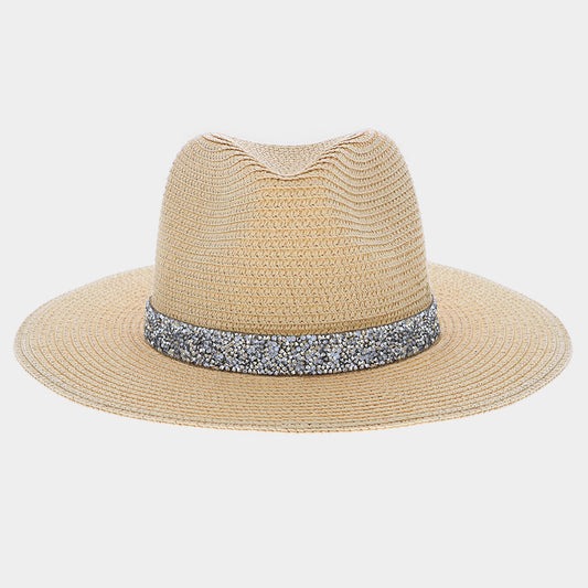 HATEGORY Glittered Band Straw Panama Sun Hat