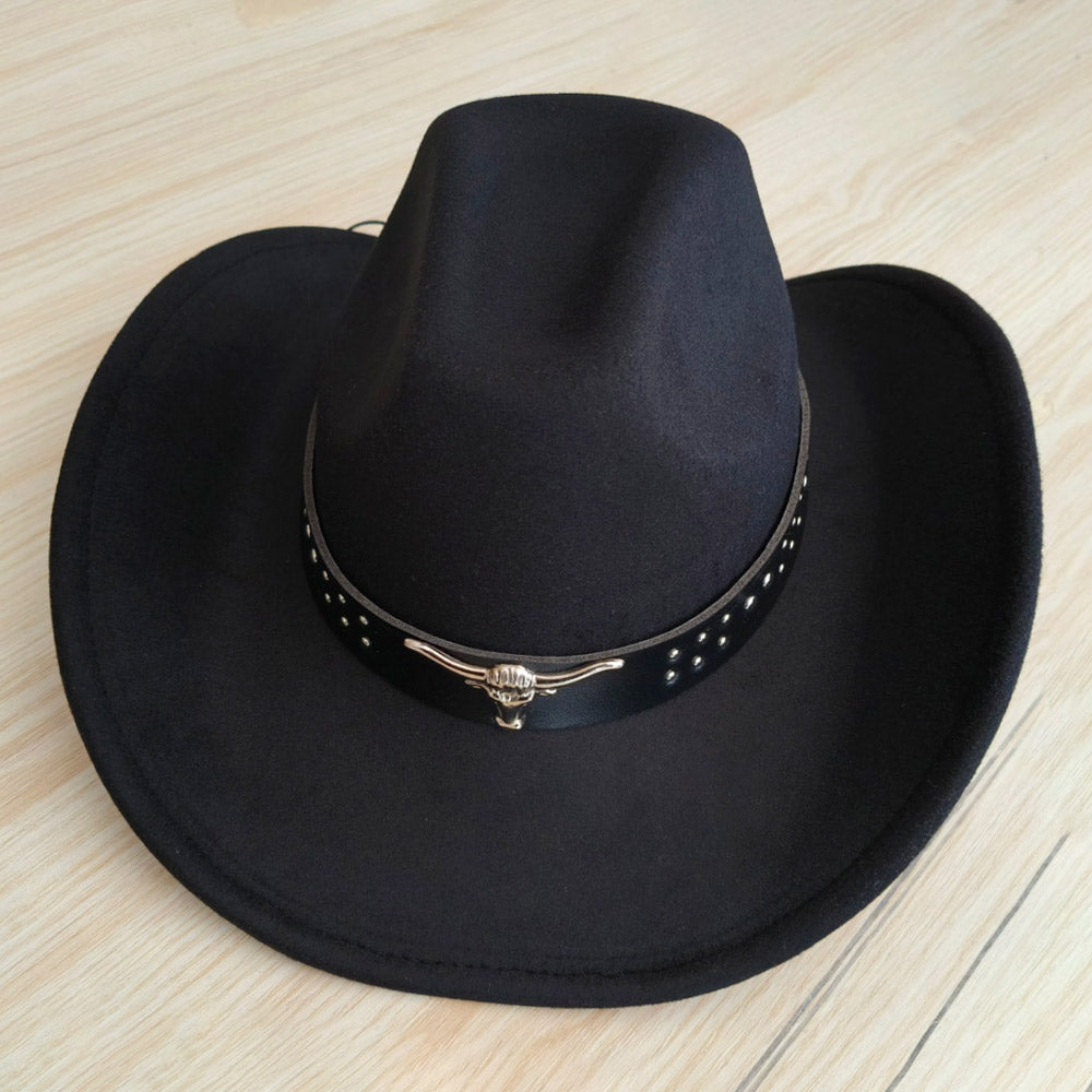 HATEGORY Steer Head Pointed Western Belt Pointed Cowboy Fedora Hat