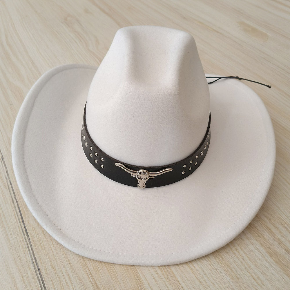 HATEGORY Steer Head Pointed Western Belt Pointed Cowboy Fedora Hat