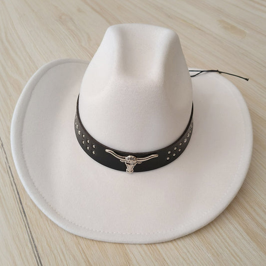 HATEGORY Steer Head Pointed Western Belt Pointed Cowboy Fedora Hat
