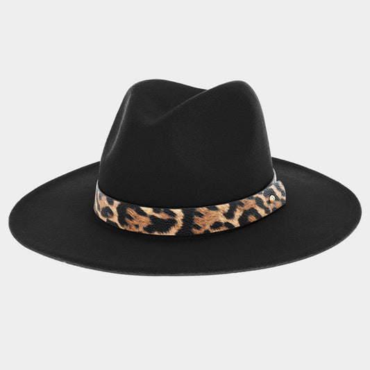 HATEGORY Faux Leather Cheetah Band Rancher Fedora Hat