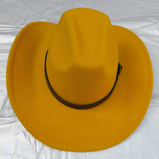 HATEGORY Faux Leather Belt Pointed Western Cowboy Fedora Hat