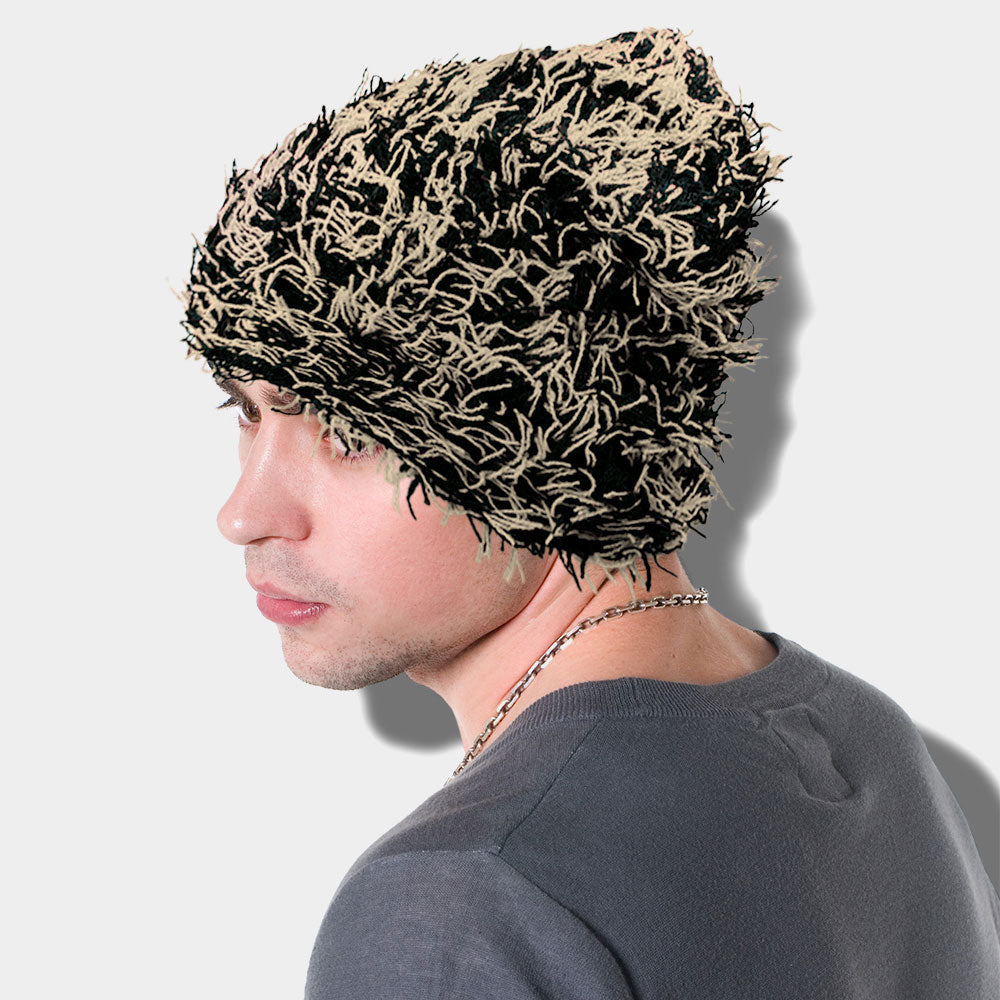 HATEGORY Distressed Knitted Fuzzy Winter Beanie Hat