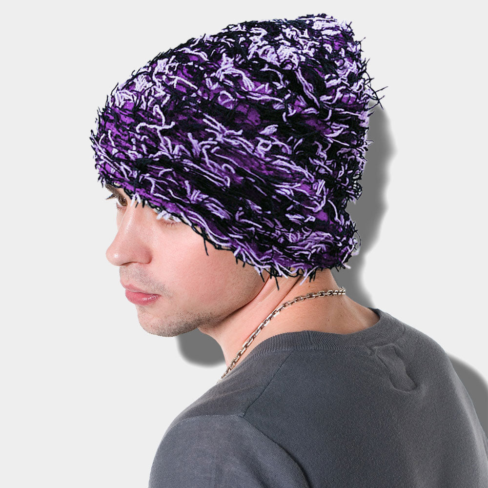 HATEGORY Distressed Knitted Fuzzy Winter Beanie Hat