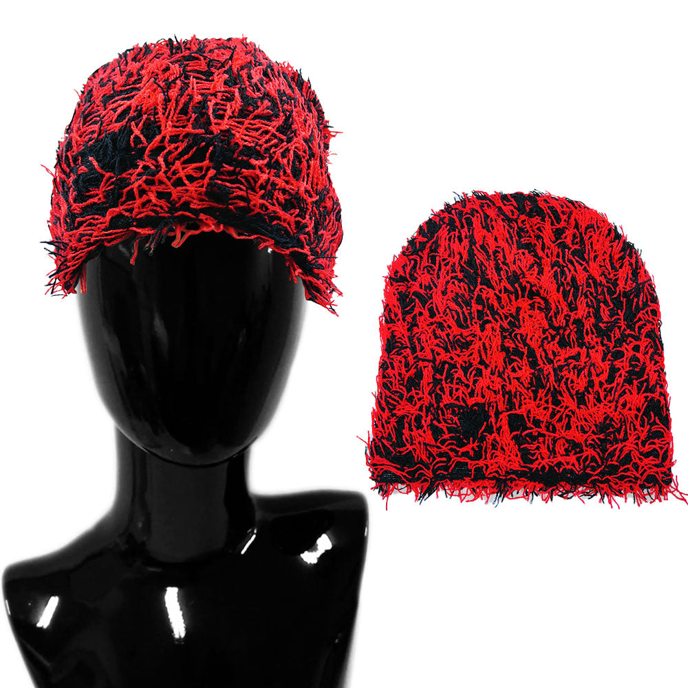 HATEGORY Distressed Knitted Fuzzy Winter Beanie Hat