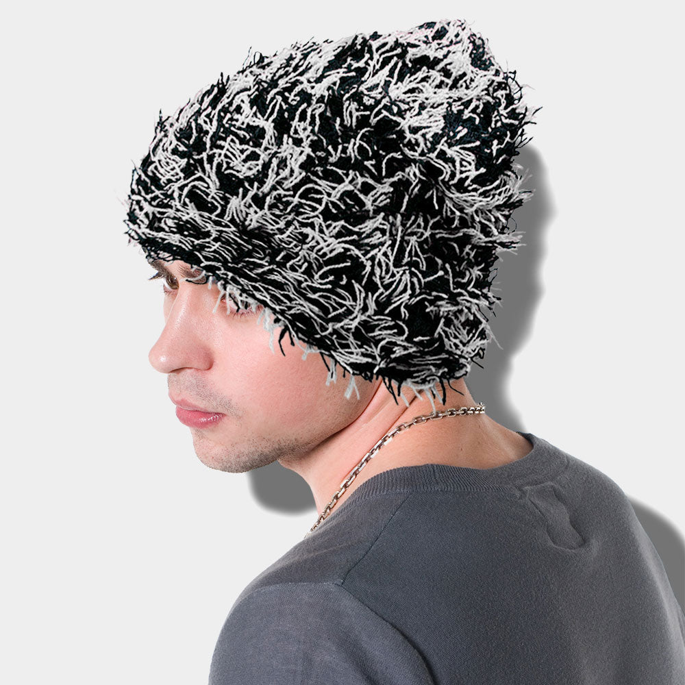 HATEGORY Distressed Knitted Fuzzy Winter Beanie Hat