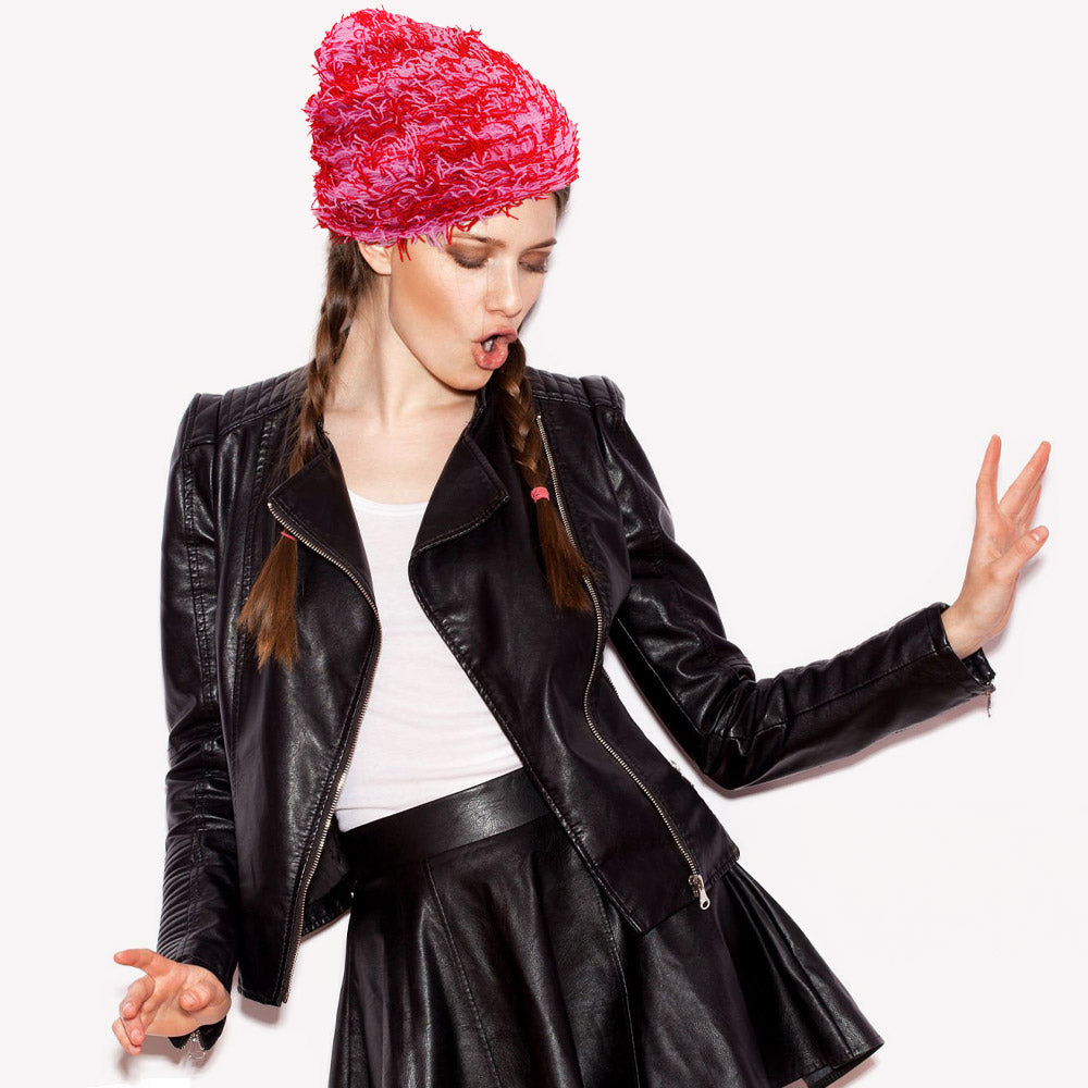 HATEGORY Distressed Knitted Fuzzy Winter Beanie Hat