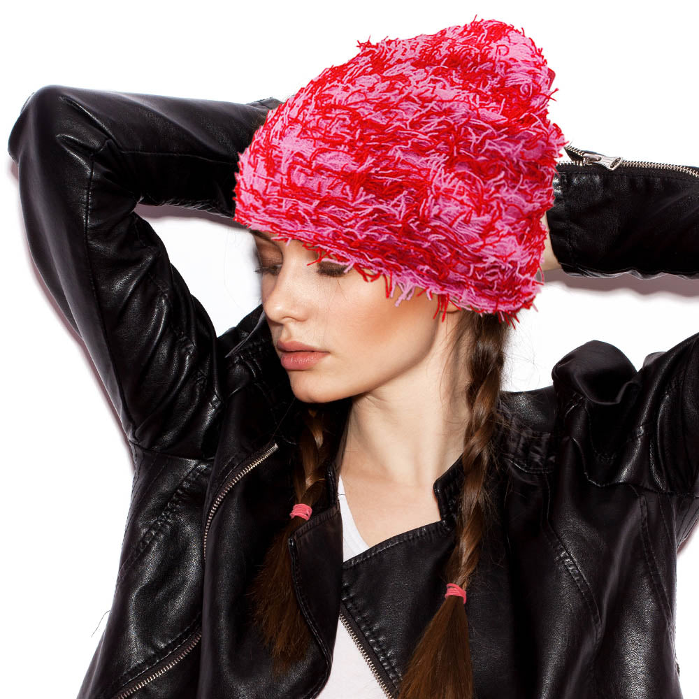 HATEGORY Distressed Knitted Fuzzy Winter Beanie Hat