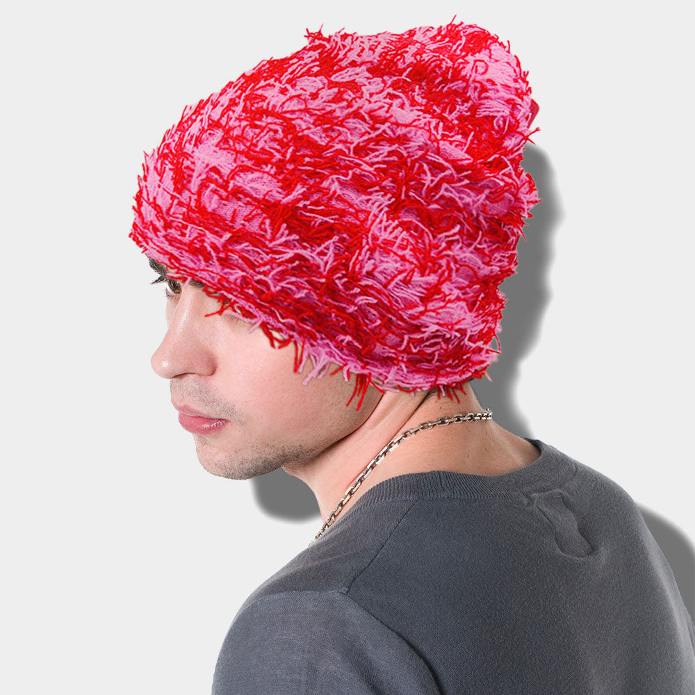 HATEGORY Distressed Knitted Fuzzy Winter Beanie Hat