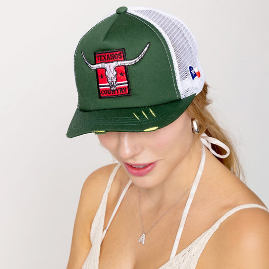 HATEGORY TEXANOS COUNTRY Message Texas Steer Head Embroidered Mesh Back Trucker Hat