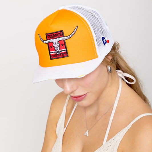 HATEGORY TEXANOS COUNTRY Message Texas Steer Head Embroidered Mesh Back Trucker Hat