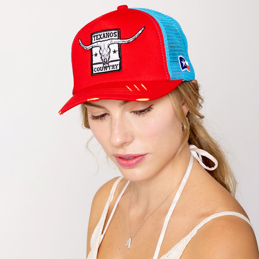 HATEGORY TEXANOS COUNTRY Message Texas Steer Head Embroidered Mesh Back Trucker Hat