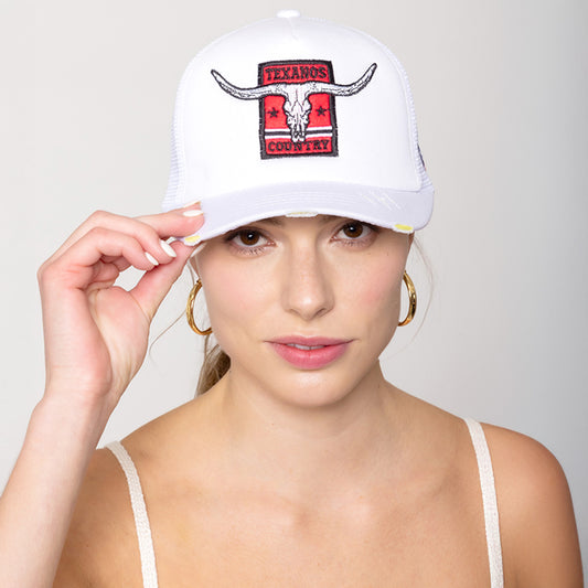 HATEGORY TEXANOS COUNTRY Message Texas Steer Head Embroidered Mesh Back Trucker Hat