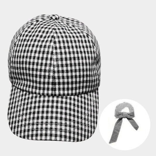 HATEGORY Plaid Check Bow Back Baseball Cap