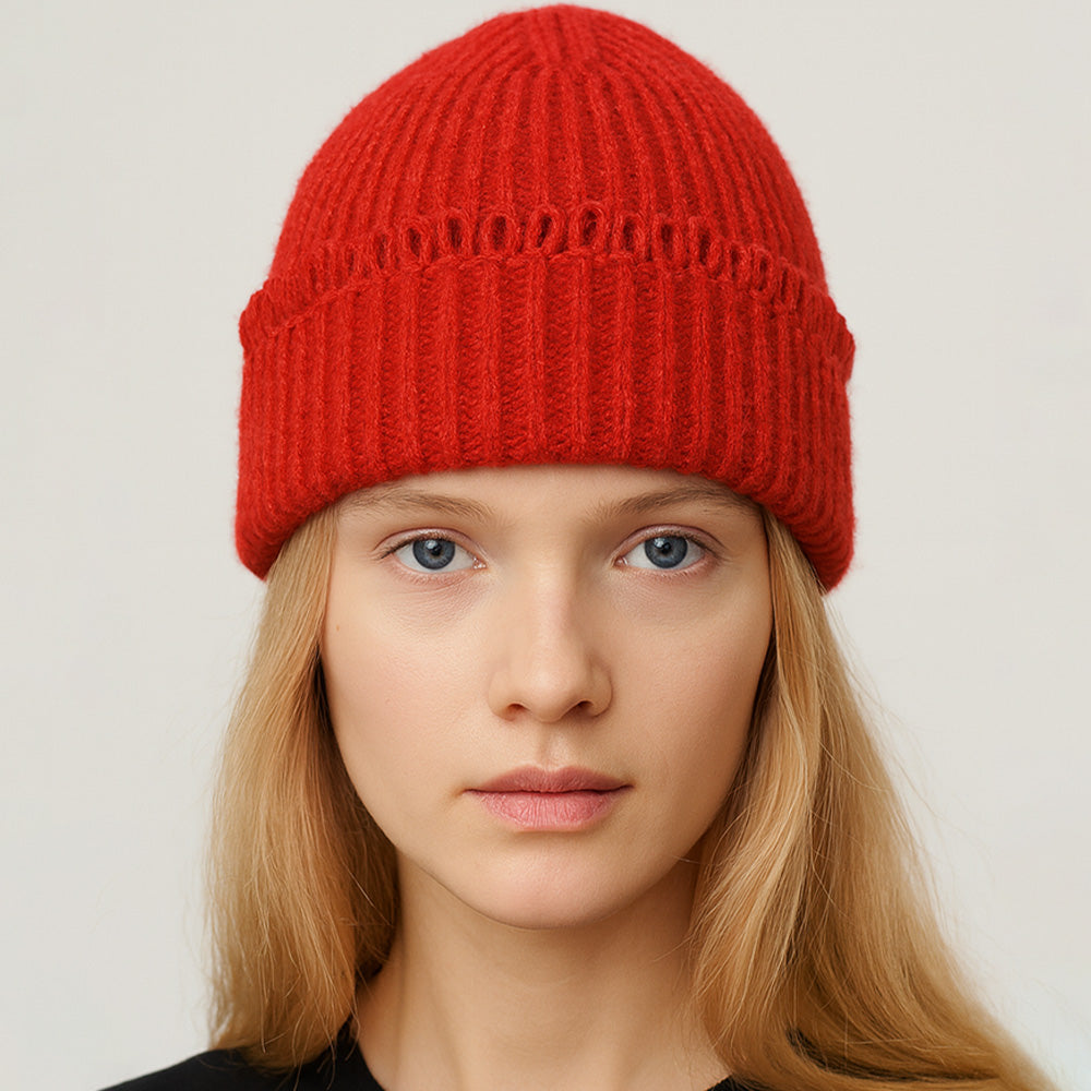 HATEGORY Chunky Ribbed Knit Loop Trim Winter Beanie Hat