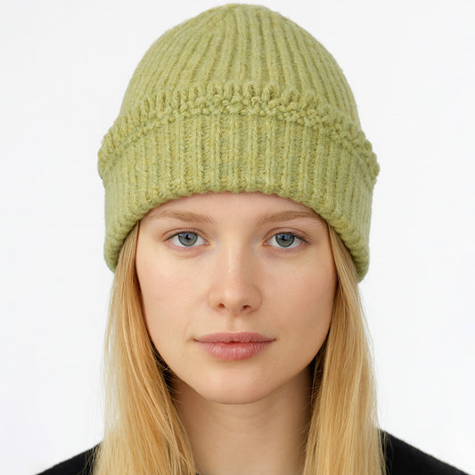 HATEGORY Chunky Ribbed Knit Loop Trim Winter Beanie Hat