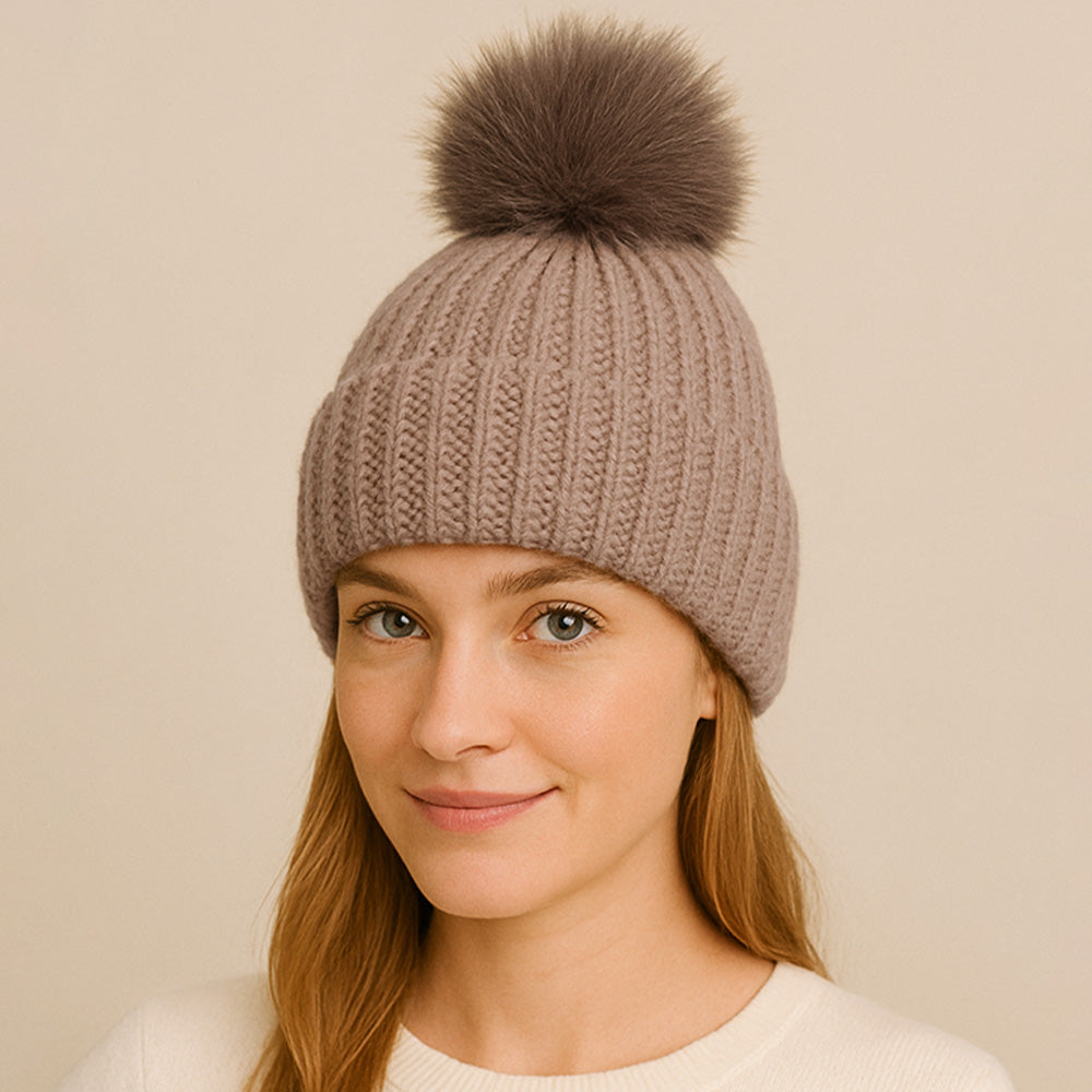 HATEGORY Solid Knit Pom Pom Winter Beanie Hat