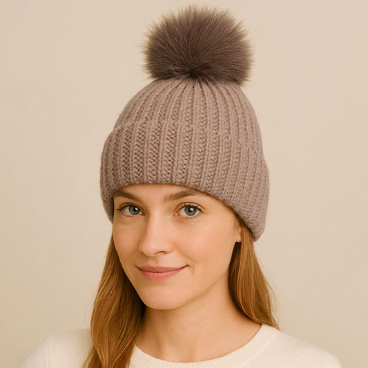 HATEGORY Solid Knit Pom Pom Winter Beanie Hat