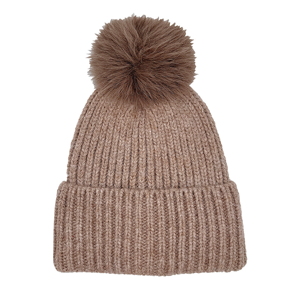 HATEGORY Solid Knit Pom Pom Winter Beanie Hat