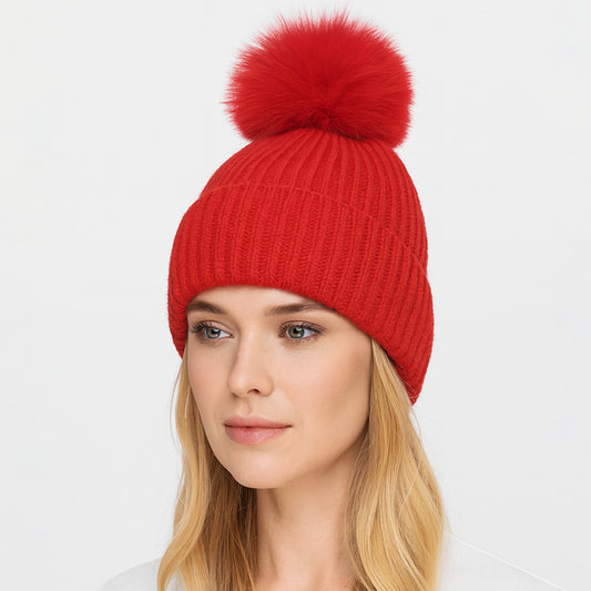 HATEGORY Solid Knit Pom Pom Winter Beanie Hat