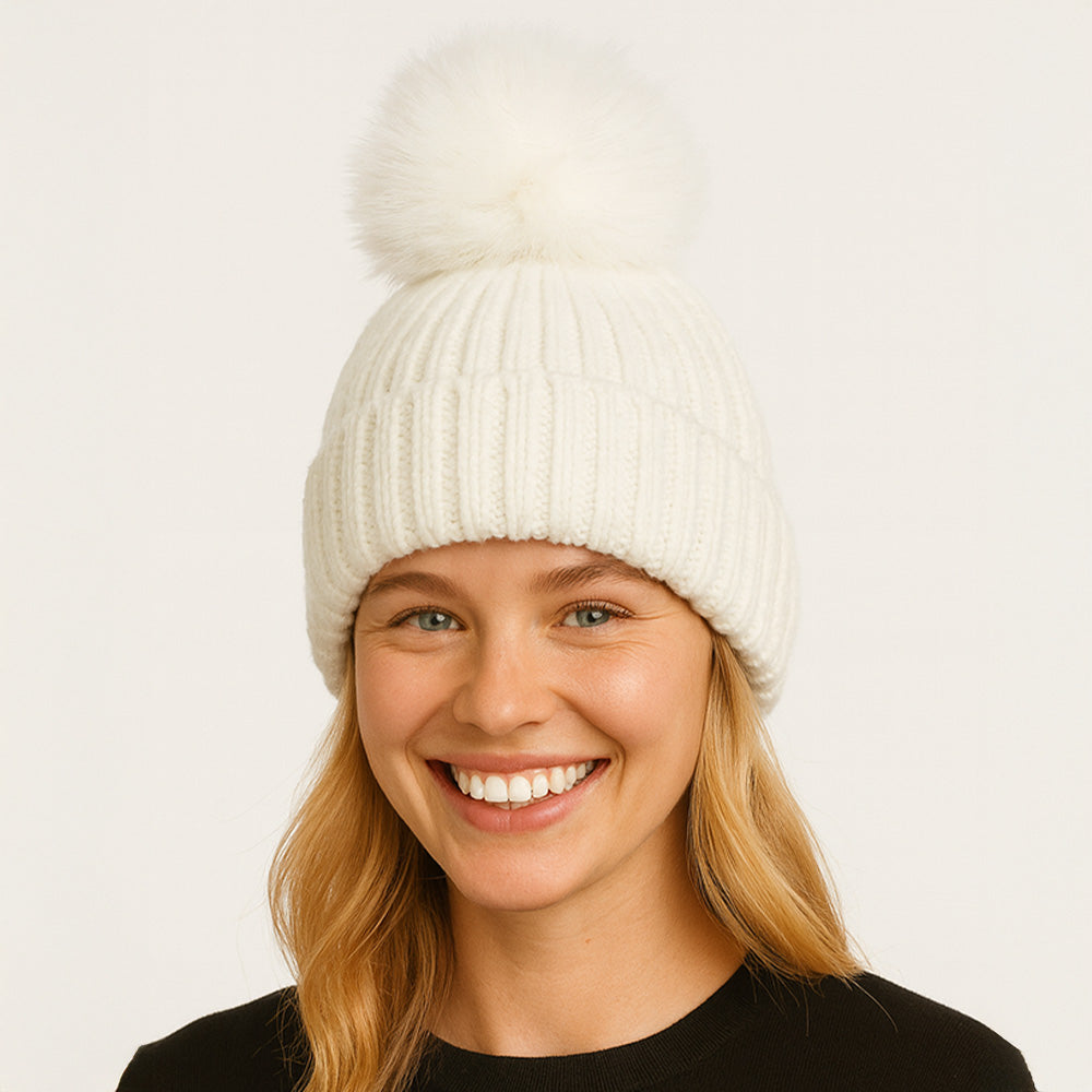 HATEGORY Solid Knit Pom Pom Winter Beanie Hat