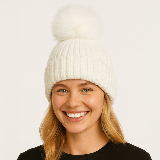 HATEGORY Solid Knit Pom Pom Winter Beanie Hat