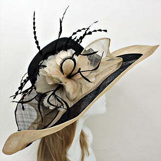 HATEGORY Feather Flower Sinamay Straw Hat