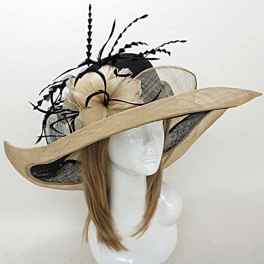 HATEGORY Feather Flower Sinamay Straw Hat