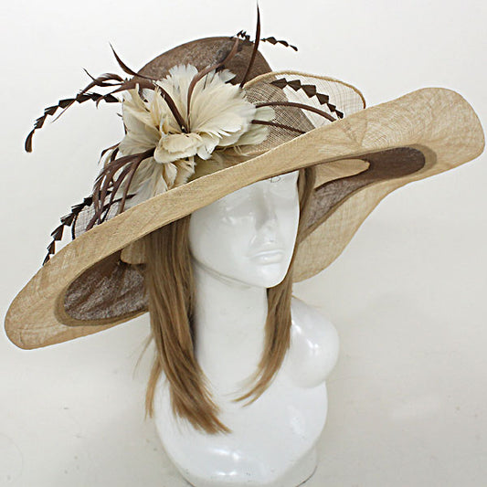 HATEGORY Feather Flower Sinamay Straw Hat