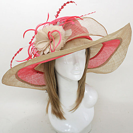 HATEGORY Feather Flower Sinamay Straw Hat
