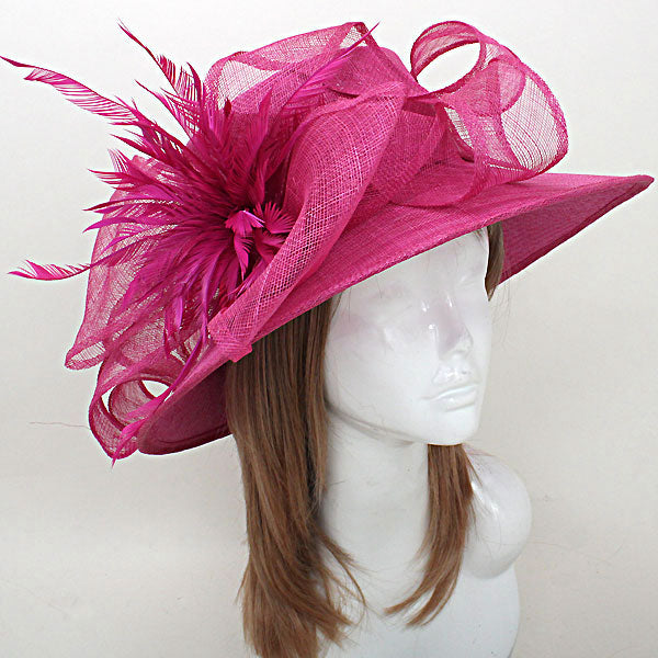 HATEGORY Feather Flower Sinamay Straw Hat