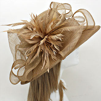 HATEGORY Feather Flower Sinamay Straw Hat